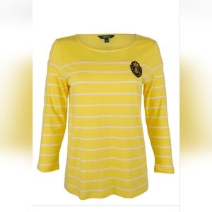 Lauren Ralph Lauren Yellow and White Striped Long Sleeve Tee